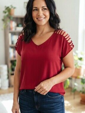 Red Cold Shoulder Cutout Detail Blouse – Size 3XL